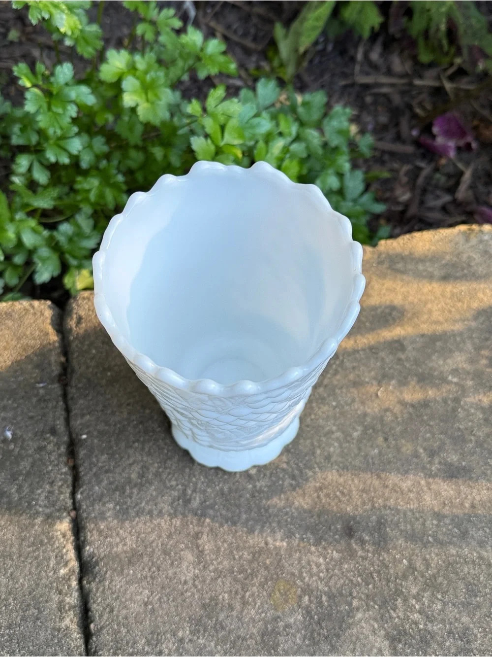 VTG Imperial Milk Glass Grape Vase 6” Scalloped Rim MCM Marked IG GrannyChic